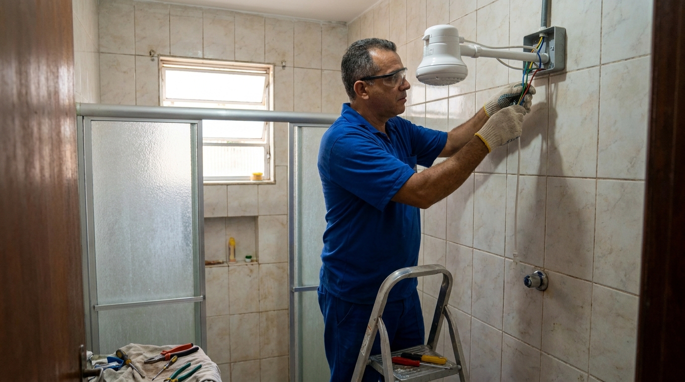 Substituição de Chuveiro Antigo em Uberaba‑MG